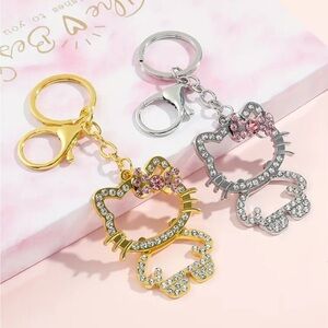 Gold Hello Kitty Keychain with Pink Bow 🎀 and Rhinestones